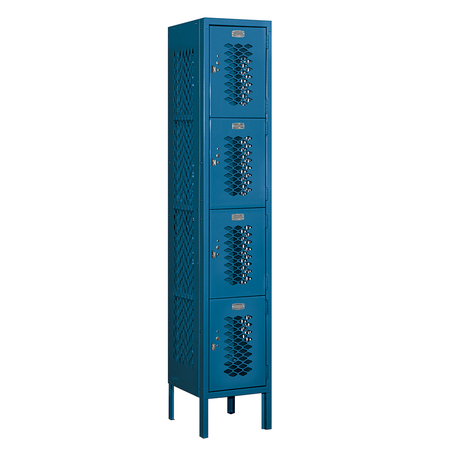 SALSBURY INDUSTRIES 4 Tier Vented Locker, 12"Wx66"Hx12"D, 4 Door, Blue, Unassembled 74152BL-U